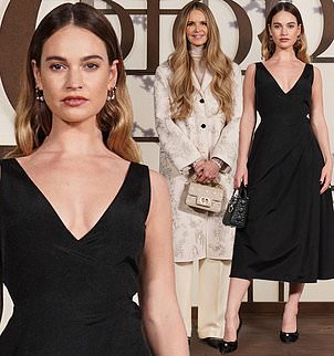 Lily James cut a chic figure as she joined Elle Macpherson at Dior's runway show in Kyoto, Japan on Tuesday night.