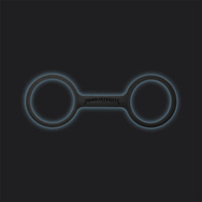 Black background with black version of the Cuffies with a blue glow around the product