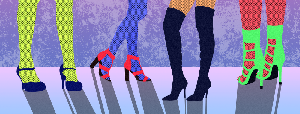 different pairs of feet in high heels