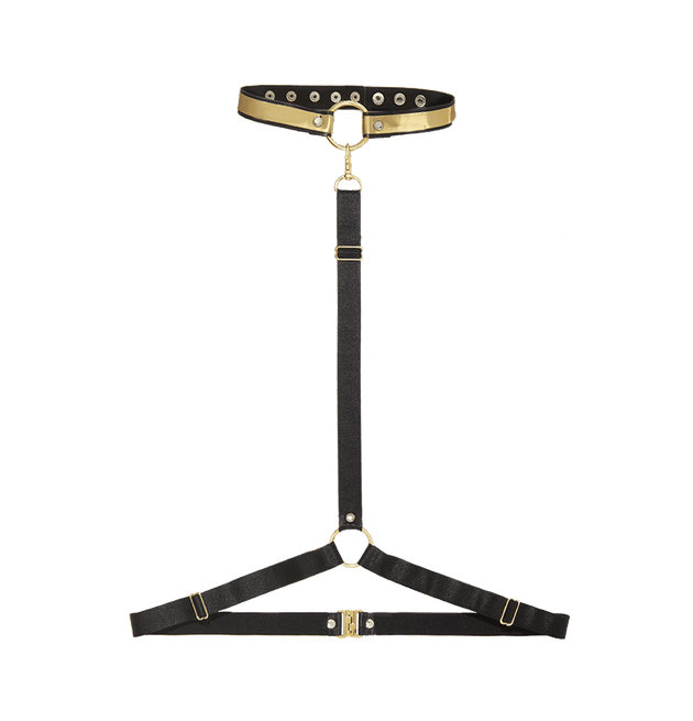 Adjustable black and gold body harness