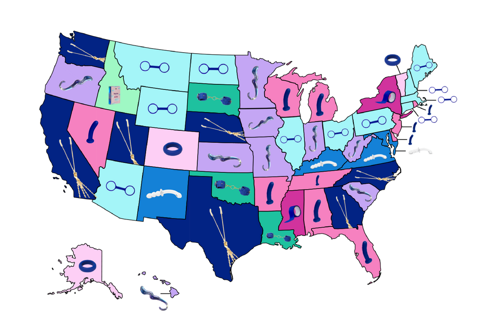 map of united states with each states favorite accessory displayed